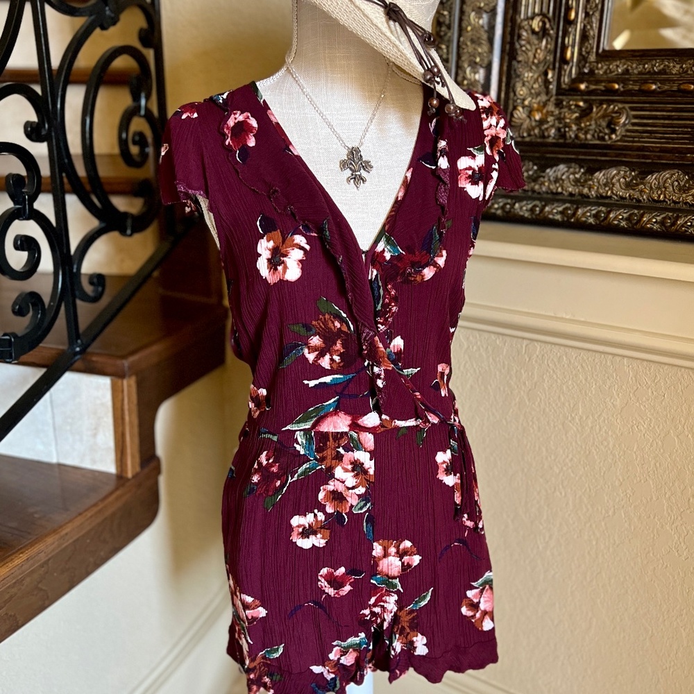 NWOT Xhilaration Maroon Mini Floral Romper Dress